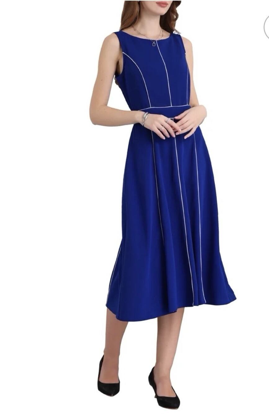Hobemty Blue Fit & Flare Midi Dress Sz X-Large Contrast Trim NTW